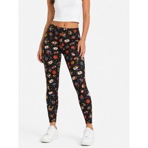 LuLaRoe Black Floral & Icon Print Leggings Sz large fantasy Fairycore unicorncor